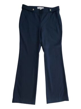 LOFT Navy Boot-Cut Trousers with Subtle Button Detail